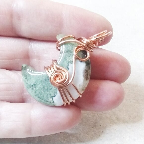 OOAK Mind Blowing Moss Agate Moon Pendant - Amazing Color Matrix! Double Sided! - Picture 1 of 13